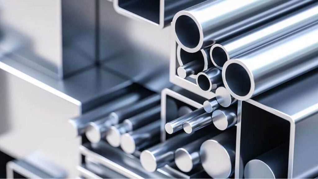 Close-up of various shiny aluminum shapes.