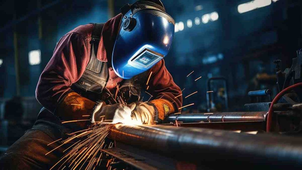 Person welding metal with sparks flying.