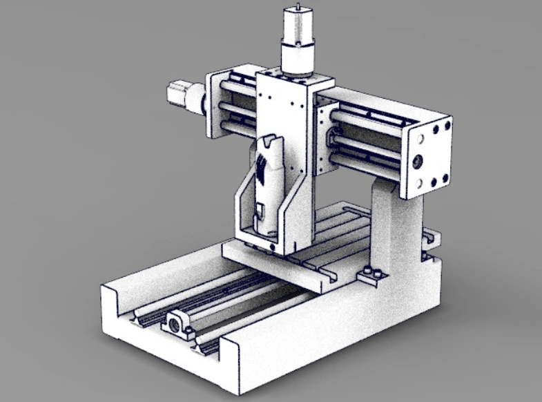 Diagram of 3-axis CNC milling machine showing linear drive systems and spindle assembly.