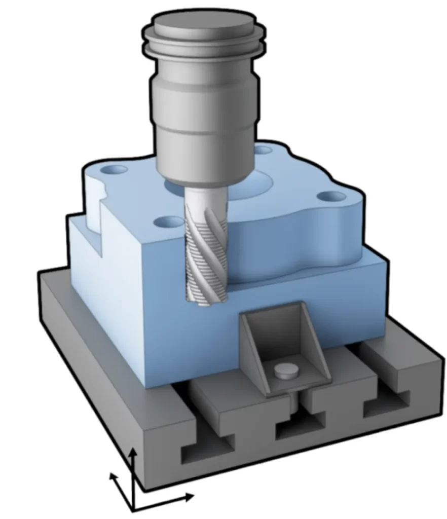 A closeup of a 3 axis CNC milling machine in action 