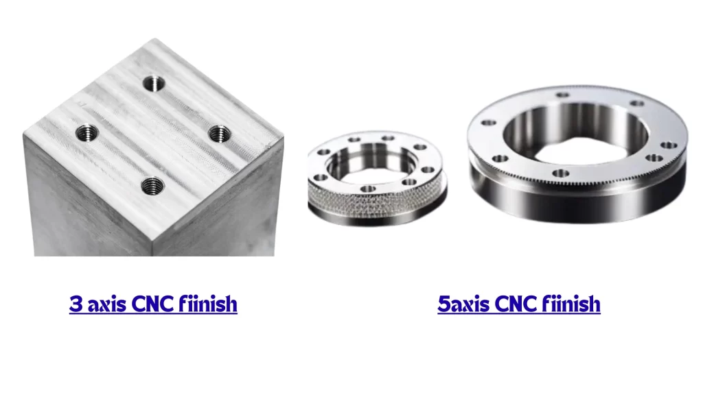 An image comparing the finish quality of parts produced from 3 and 5-axis machining. 