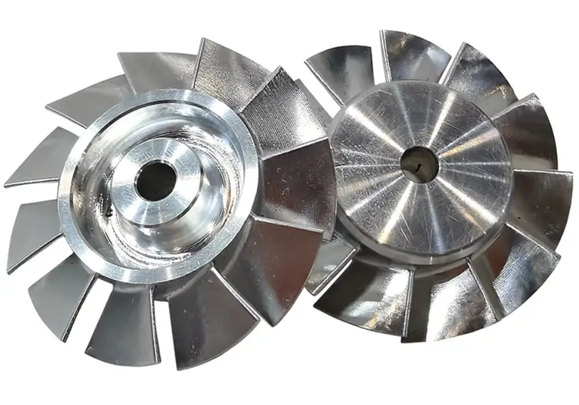 Image of precision 5-axis CNC-machined turbine impellers with complex curved blade profiles
