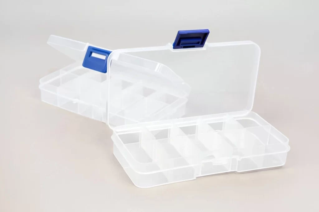 A pair of acrylic transparent boxes is displayed side by side.