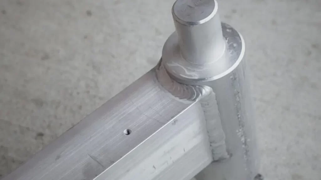 Close-up of a welded aluminum alloy.