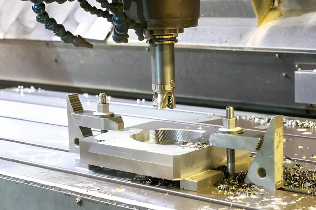 A precisely milled aluminum part.