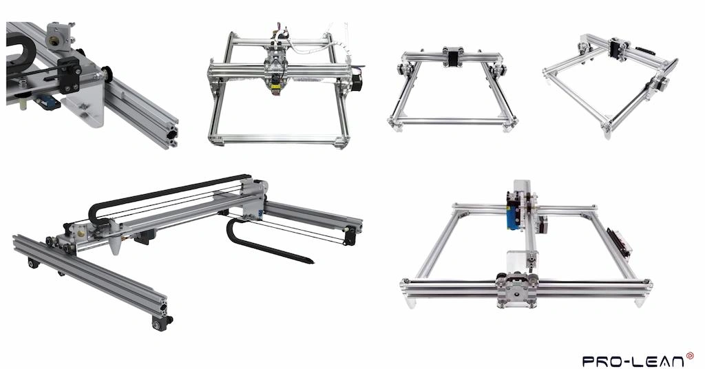 An image showing applications of 2040 aluminum extrusion, 3D printers, jig fixturing, etc.