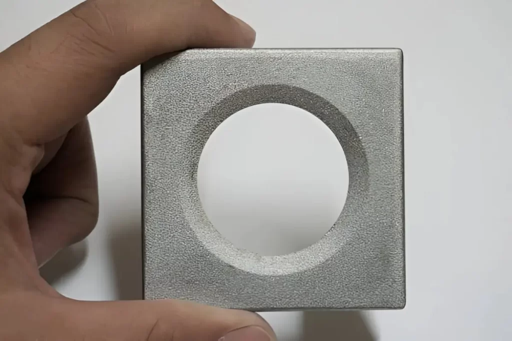 Bead blasted aluminum surface with a smooth, matte finish.