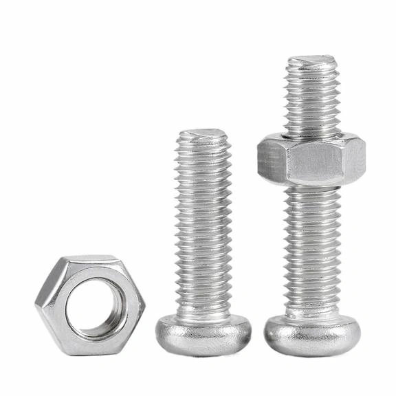 An image of bolt fasteners with corresponding mating nuts 
