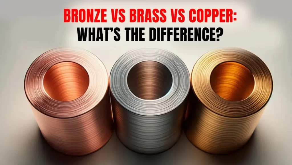 Three shiny metal rolls, representing copper, brass, and bronze.