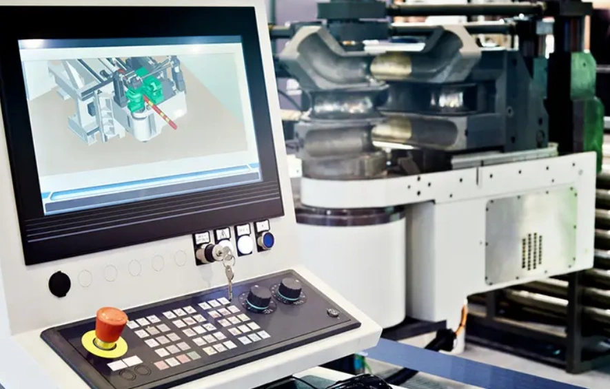 A CNC machine screen showing CAM software-generated component