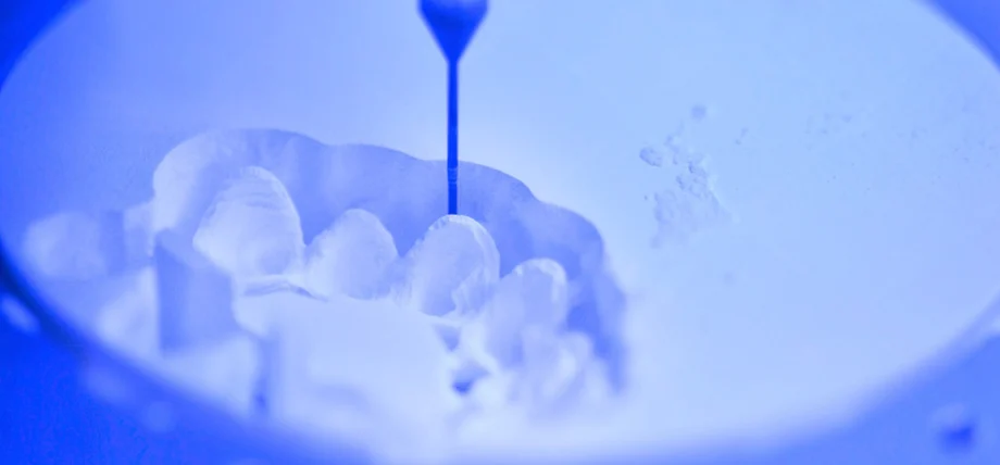 White ceramic machined with outlay of teeth for dental milling