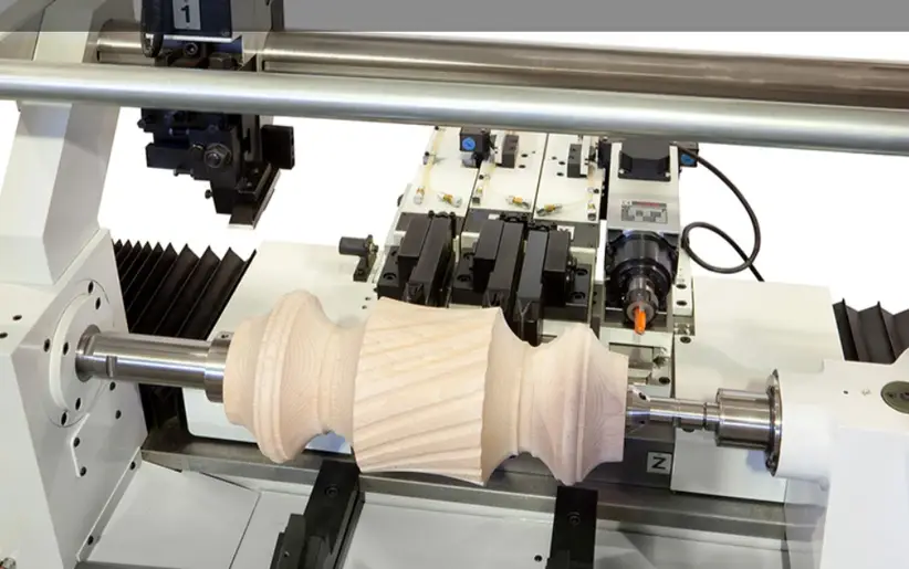 CNC wood turning lathe machining wooden spindle or baluster with multiple cutting tools