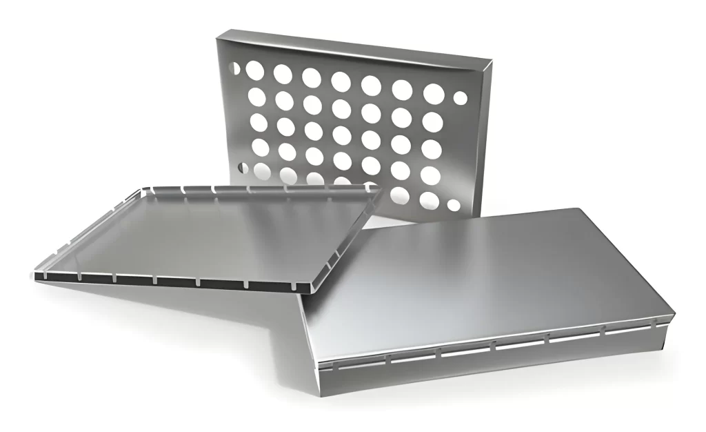 A custom metal enclosure with clean edges and cutouts is displayed.