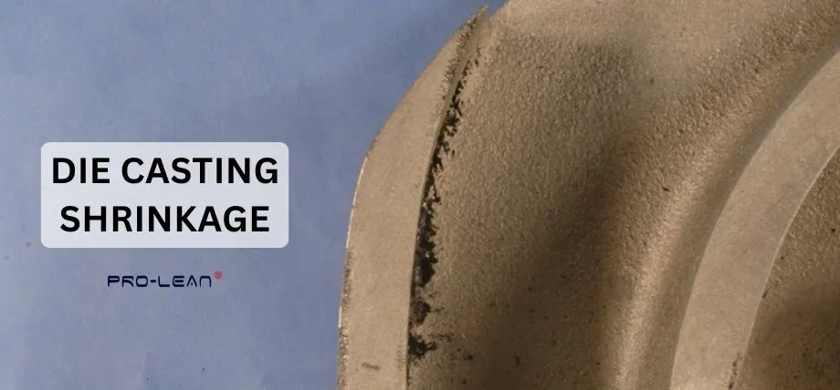 Metal cast fan with shrinkage defect on the edge with text “Die casting shrinkage” on the left side