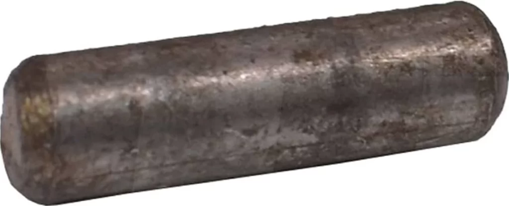 A thick, solid cylindrical metal pin with a rugged, industrial finish, built for high-load applications   