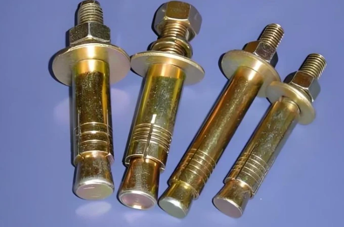 Two pairs of gold-colored elevator bolts displayed on a blue background