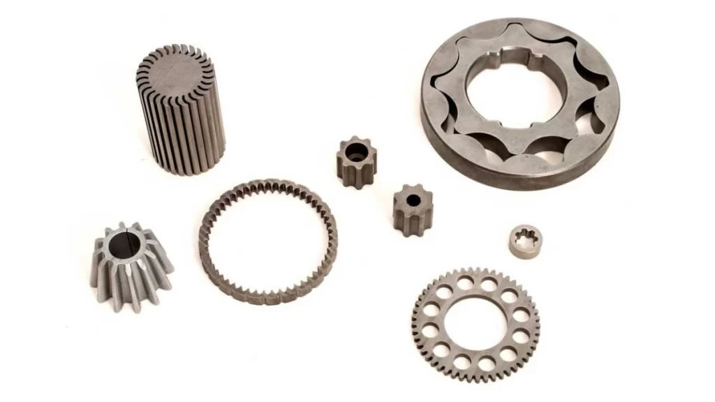 A collection of Wire EDM-cut steel parts designed for end-use applications. It showcases precise cuts, smooth edges, and intricate detailing