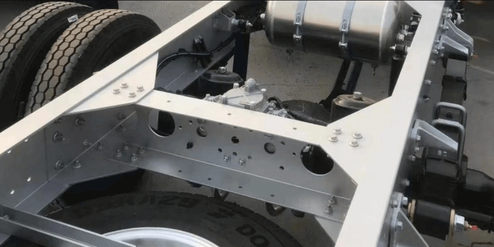 An extruded aluminum truck chassis frame showing lightweight construction