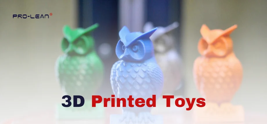Three colorful plastic owls with text in front