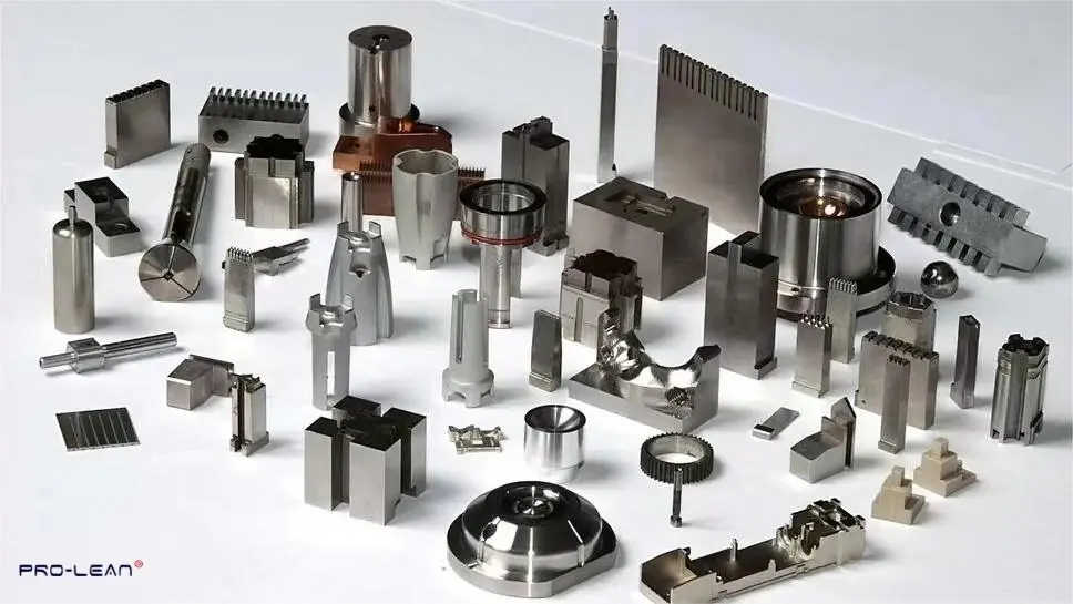 An array of precision-engineered metal parts.