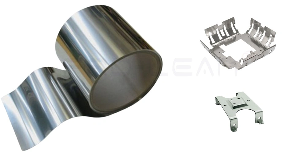 A coil of Inconel 625 alloy sheet and stamping parts side by side