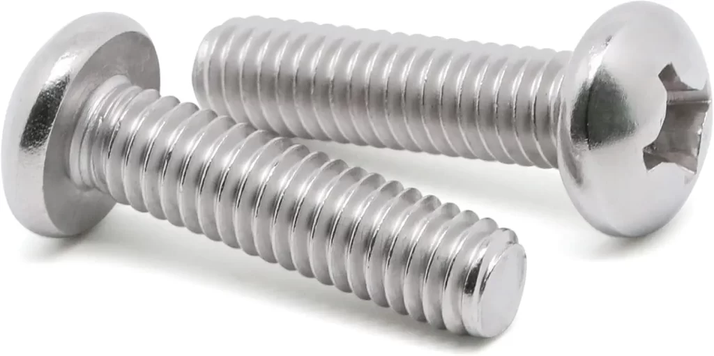 Two machine screws lying horizontally in the oppsite direction to each other