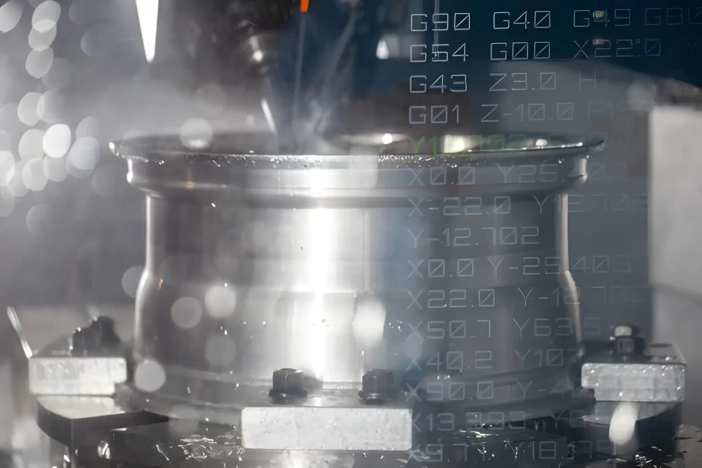 A wheel being machined is shown.