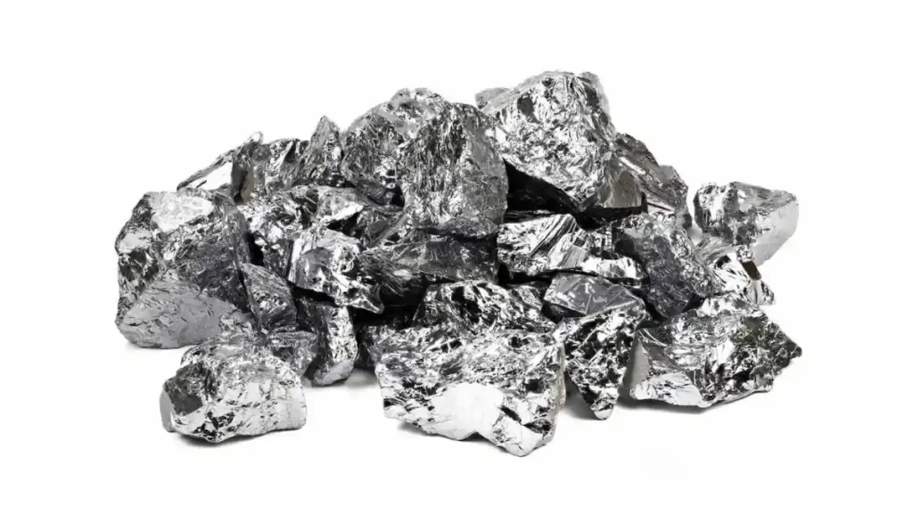 A pile of shiny, metallic-looking chunks of a metalloid element.