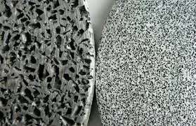 Cross-section comparison of porous and dense material surfaces.