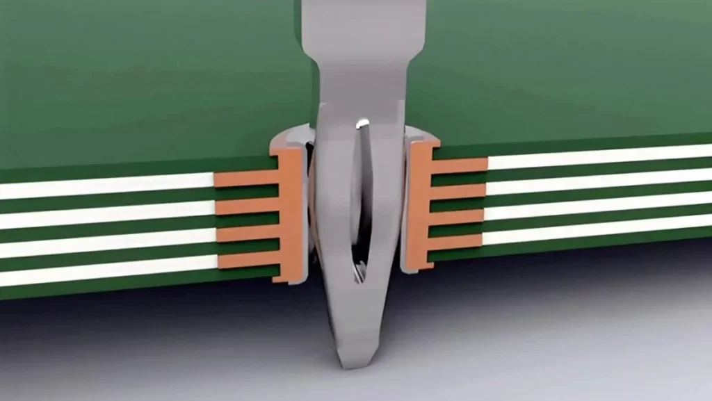 Press-fit connector inserted into a board.