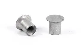 Lateral and vertical view of two self-piercing rivets on a white background