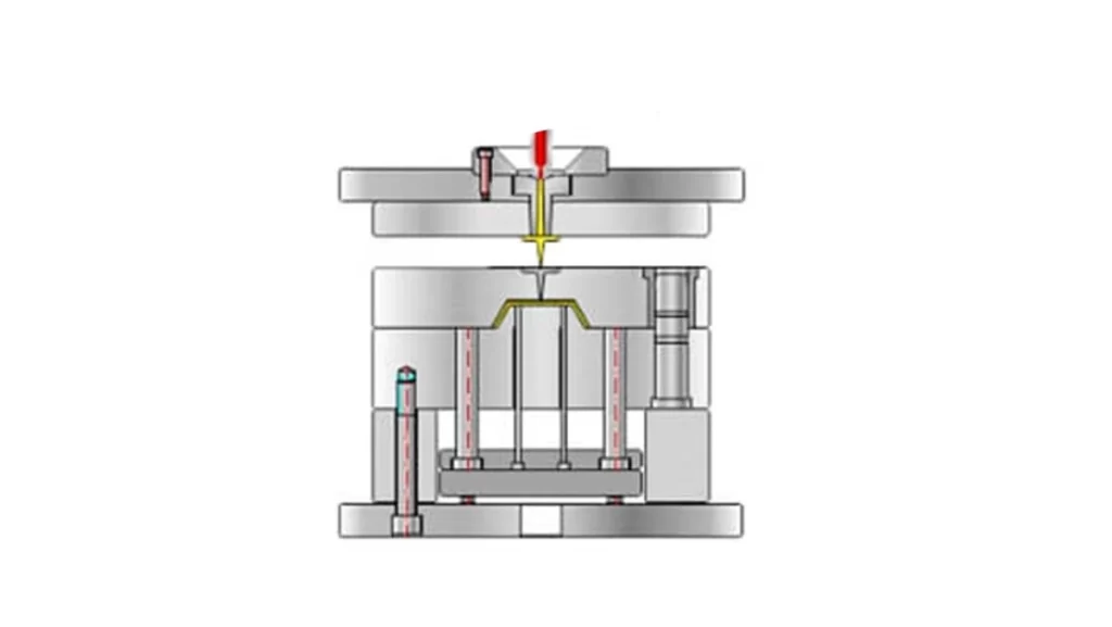 A diagram showing a three-plate cold runner mold.