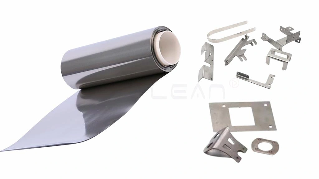 A coil of titanium alloy sheet and stamping parts side by side