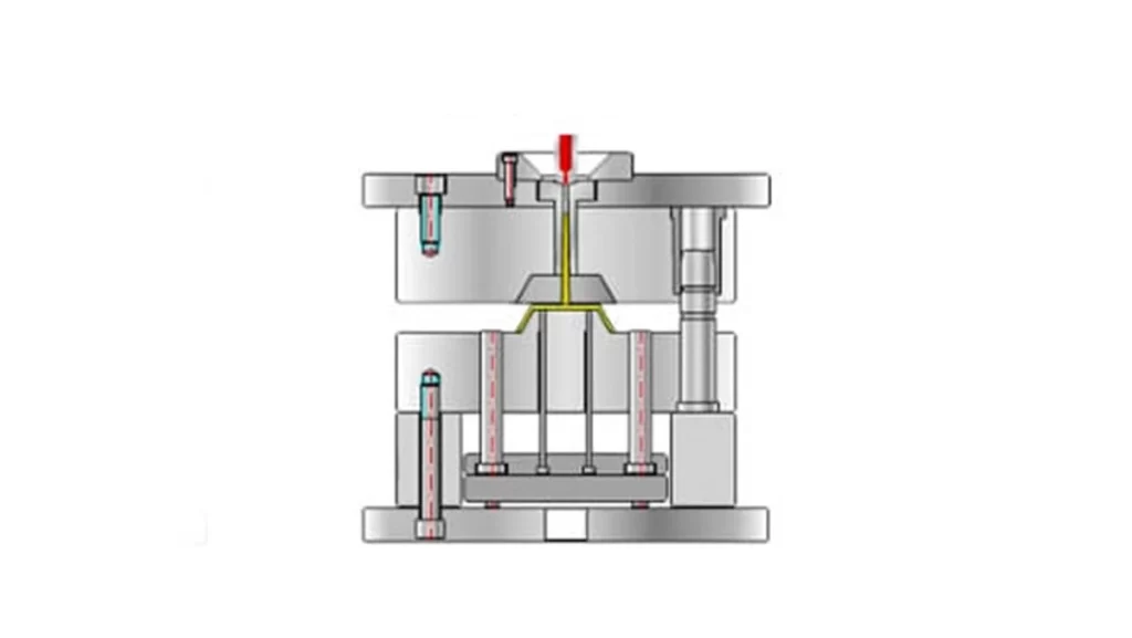 A diagram showing a two-plate cold runner mold.