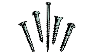 5 black shiny wood screws lying vertically 